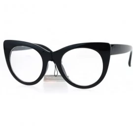 Cat Eye Womens Retro Vintage Style Round Thick Plastic Cat Eye Clear Lens Glasses - All Black - CX12O5QJNPH $19.65