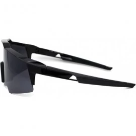 Sport Robotic Futuristic Shield Plastic Sport Solid Black Lens Sunglasses - Shiny Black - C318Z3KXH6U $14.47
