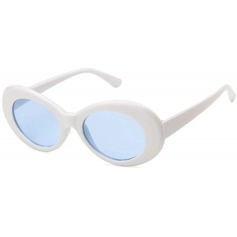 Cat Eye Women Fashion Oval Cat Eye Sunglasses with Case UV400 Protection Beach - White Frame/Blue Lens - C418WTAATMH $17.35