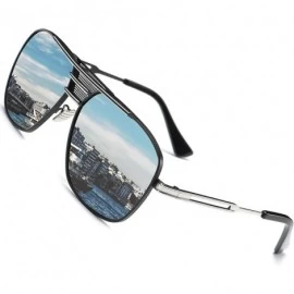 Square Retro Oversized Polarized Pilot Sunglasses For Men UV400 Protection Lenses Metal Frame - 3 - C1182GHDYEO $30.12