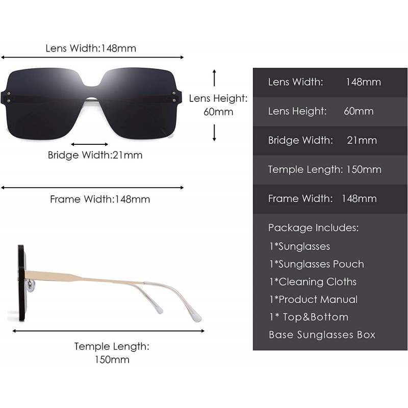 Oversized Rimless Sunglasses Women Square Transparent Candy Color Lens ...
