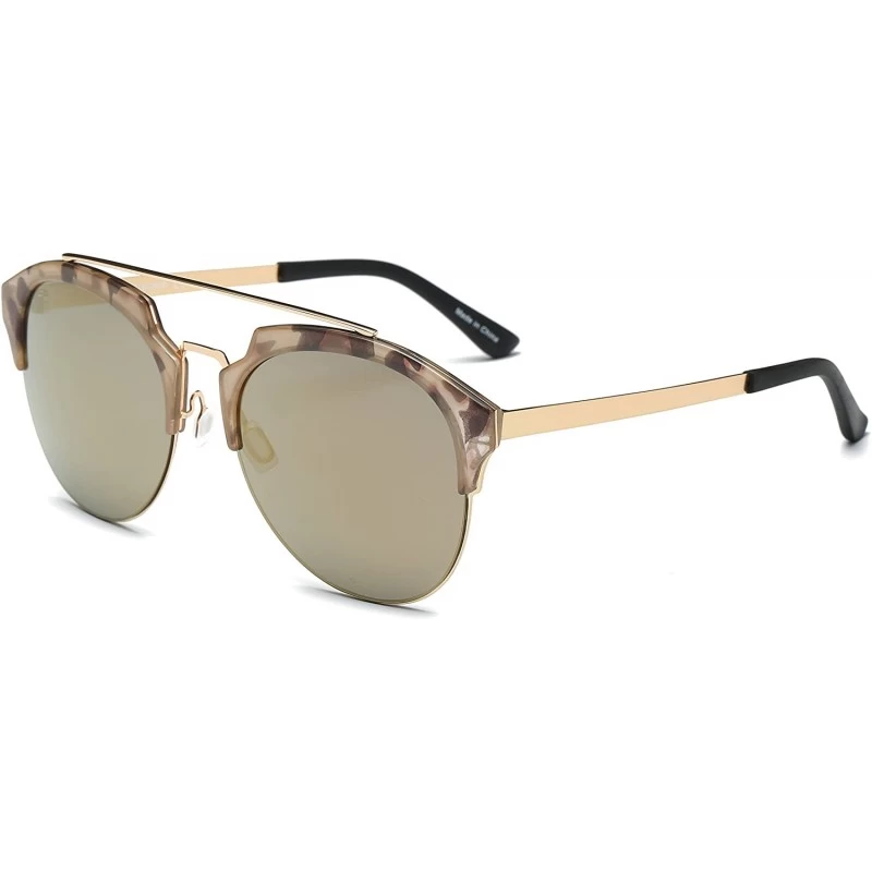 Round Women's Fashion Designer Half Frame Round Cateye Sunglasses - Gold / Amber With Light Tortoise Rims - C617WWTK5QO $52.50