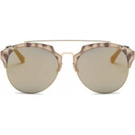 Round Women's Fashion Designer Half Frame Round Cateye Sunglasses - Gold / Amber With Light Tortoise Rims - C617WWTK5QO $23.49
