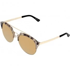 Round Women's Fashion Designer Half Frame Round Cateye Sunglasses - Gold / Amber With Light Tortoise Rims - C617WWTK5QO $23.49