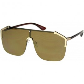 Shield Hip Hop Rimless Oversize Robotic Shield Baller Sunglasses - Gold Brown Mirror - CH18S97TY9H $25.94