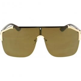 Shield Hip Hop Rimless Oversize Robotic Shield Baller Sunglasses - Gold Brown Mirror - CH18S97TY9H $13.13