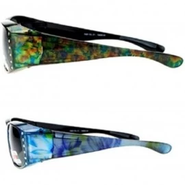 Goggle 2 Pair Polarized Lenses Rhinestone Fit Over Wear Over Glasses Rectangular Sunglasses - 2 Pair Green Flower/Blue - C919...