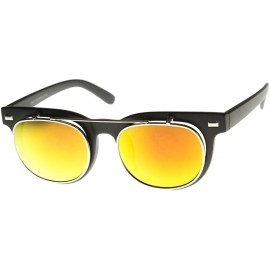 Oval Flash Mirror Flip-Up Lens Horned Rim Oval Horn Rimmed Sunglasses (Black Sun) - C611GR67SC1 $22.19