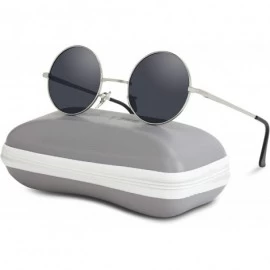 Round Colorful Tinted Retro Circle Sunglasses - Silver Frame / Black Lens - CL1855ADXOL $10.11