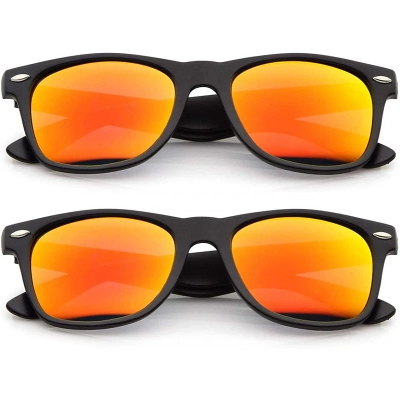 Oversized Men Women Retro Sunglasses Flash Color Mirror Lens UV Protection - 2 Pairs Black/Sunset - CB126EBAJYV $11.92