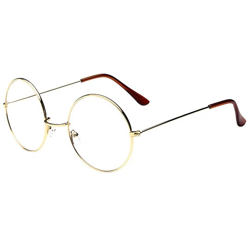 Round Fashion Oval Round Clear Lens Glasses Classic Vintage Retro Style Metal Flat Glasses - Gold - C2196IY6C59 $8.12