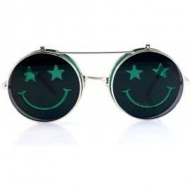 Round Smile Flip-Up Clamshell Deep Color Round Sunglasses A114 - Green - CK180RNY23O $24.62