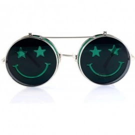 Round Smile Flip-Up Clamshell Deep Color Round Sunglasses A114 - Green - CK180RNY23O $14.39