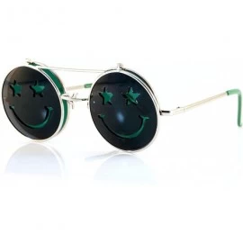 Round Smile Flip-Up Clamshell Deep Color Round Sunglasses A114 - Green - CK180RNY23O $14.39