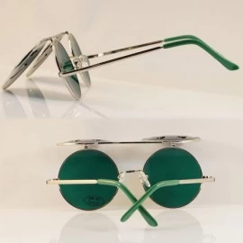Round Smile Flip-Up Clamshell Deep Color Round Sunglasses A114 - Green - CK180RNY23O $14.39