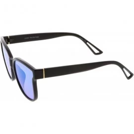 Cat Eye Women's Horn Rim Metal Accent Mirrored Square Flat Lens Cat Eye Sunglasses 55mm - Black / Blue Mirror - CN17YZY9QLK $...