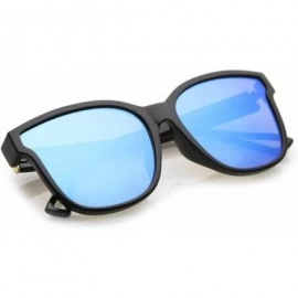 Cat Eye Women's Horn Rim Metal Accent Mirrored Square Flat Lens Cat Eye Sunglasses 55mm - Black / Blue Mirror - CN17YZY9QLK $...
