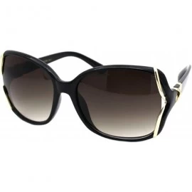 Square Designer Fashion Square Frame Womens Sunglasses Gold & Rhinestone Detail - Black (Dark Brown) - CP18X5MWWSI $22.20