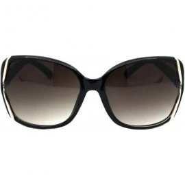 Square Designer Fashion Square Frame Womens Sunglasses Gold & Rhinestone Detail - Black (Dark Brown) - CP18X5MWWSI $11.39