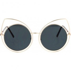 Round Wire Double Rim Round Circle Flat Lens Womens Retro Diva Sunglasses - Gold Black - CQ12OBFVMA8 $27.23