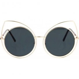Round Wire Double Rim Round Circle Flat Lens Womens Retro Diva Sunglasses - Gold Black - CQ12OBFVMA8 $15.13