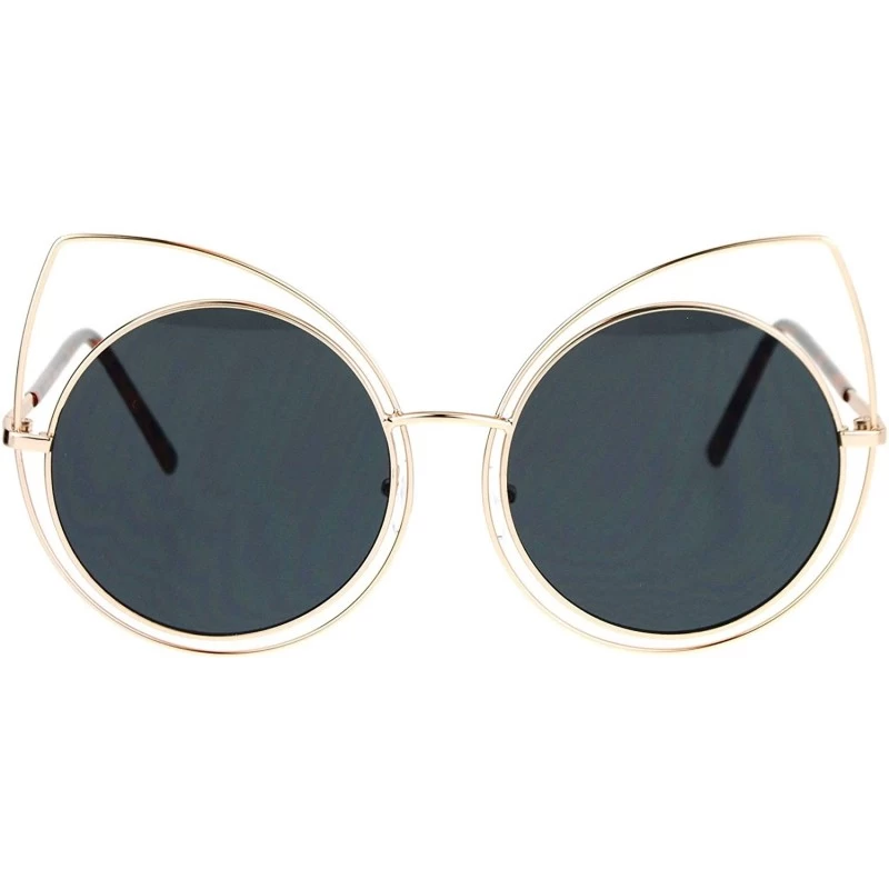 Round Wire Double Rim Round Circle Flat Lens Womens Retro Diva Sunglasses - Gold Black - CQ12OBFVMA8 $22.09