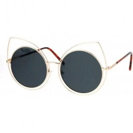 Round Wire Double Rim Round Circle Flat Lens Womens Retro Diva Sunglasses - Gold Black - CQ12OBFVMA8 $22.09