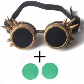 Goggle Steampunk Goggles Vintage Glasses Rave Retro Cosplay Halloween Spiked - Frame+green Lenses - CW18HA0CE9I $19.84