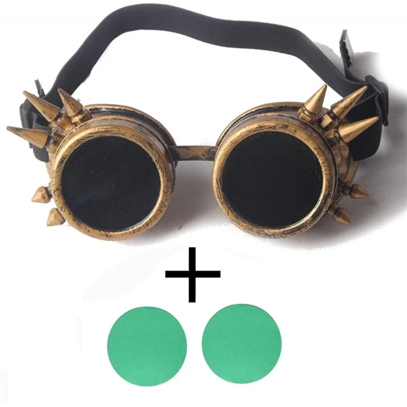 Goggle Steampunk Goggles Vintage Glasses Rave Retro Cosplay Halloween Spiked - Frame+green Lenses - CW18HA0CE9I $11.23