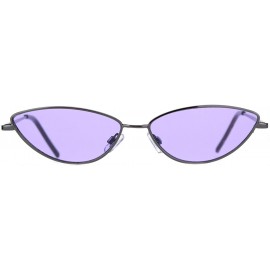Cat Eye Womens Ironic Retro Narrow Metal Rim Cat Eye Sunglasses - Black Purple - CB18NDHWG5M $26.70