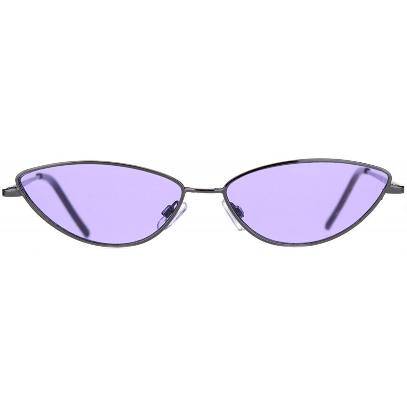 Cat Eye Womens Ironic Retro Narrow Metal Rim Cat Eye Sunglasses - Black Purple - CB18NDHWG5M $25.76