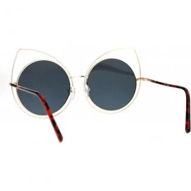 Round Wire Double Rim Round Circle Flat Lens Womens Retro Diva Sunglasses - Gold Black - CQ12OBFVMA8 $22.09