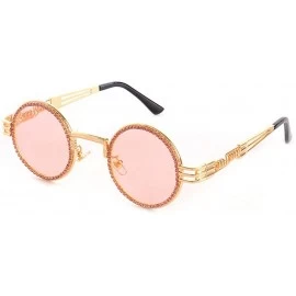 Round Vintage Round Diamond Sunglasses Women Classic Rhinestone Punk Style Party Sunglasses - Pink - C018YU3RON9 $32.52