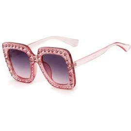 Square Oversized Sunglasses For Women Square Sunglasses With Rhinestone - Transparent Pink - CG1888K2MW2 $9.87