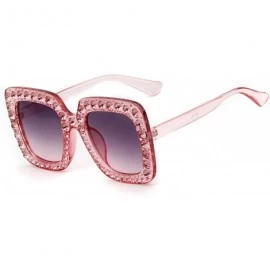 Square Oversized Sunglasses For Women Square Sunglasses With Rhinestone - Transparent Pink - CG1888K2MW2 $23.44