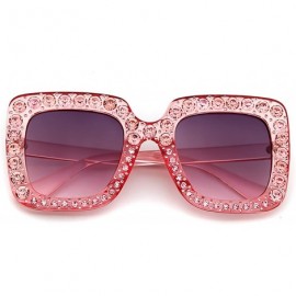 Square Oversized Sunglasses For Women Square Sunglasses With Rhinestone - Transparent Pink - CG1888K2MW2 $9.87