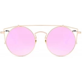Round Women Men Fashion Round Sunglasses for Outdoor Casual UV Protective Glasses Unisex Eyewear - Gold Frame/Pink Lens - CX1...