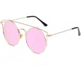 Round Women Men Fashion Round Sunglasses for Outdoor Casual UV Protective Glasses Unisex Eyewear - Gold Frame/Pink Lens - CX1...