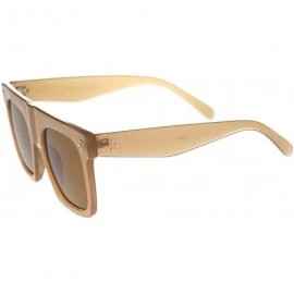 Square Modern Fashion Bold Flat Top Square Horn Rimmed Sunglasses 50mm - Creme / Brown - C212J18FBFH $8.95