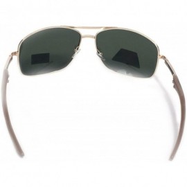 Aviator Unisex Metal Square Polorized Aviator Sunglass - Golden Frame Beige Arm Green Lens - C1180Z7EOZD $18.54