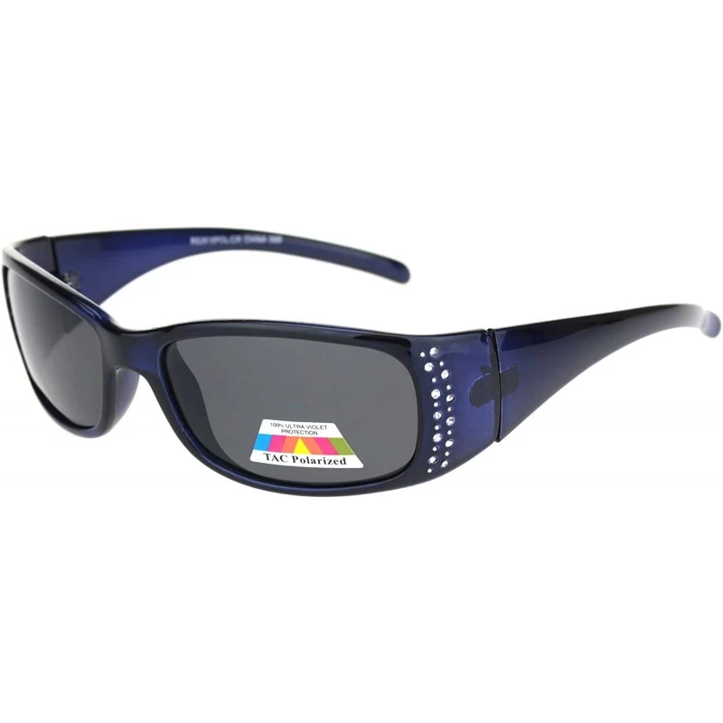 Wrap TAC Polarized Lens Sunglasses Womens Rhinestones Wrap Rectangular UV 400 - Blue (Black) - C519673Y0CS $13.01