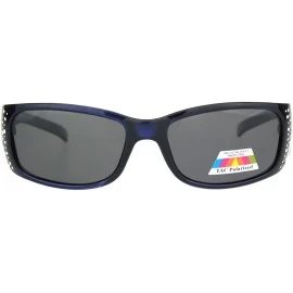 Wrap TAC Polarized Lens Sunglasses Womens Rhinestones Wrap Rectangular UV 400 - Blue (Black) - C519673Y0CS $13.01