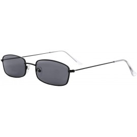 Oversized Small Rectangular Sunglasses for Men Women Metal Frame Modern Stylish - Black Metal Frame / Black Tinted Lens - CS1...