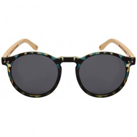 Sport Round Horn Rimed Bamboo Sunglasses Wood Women Polarized Lens 541006BM-FLP - Matte Blue Tortoise - CP183XK3UQZ $10.98