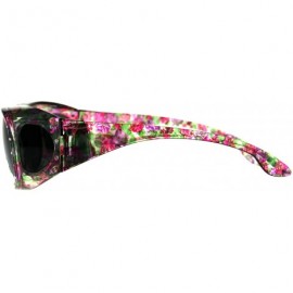 Oversized Polarized Womens Rhinestone Bling Fit Over Floral Print 63mm Sunglasses - Flower - CW18D40S43Q $11.57