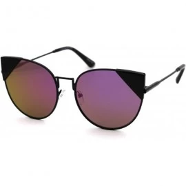 Cat Eye Womens Metal Rim Reflective Lens Cat Eye Tip Round Retro Sunglasses - Black Purple Mirror - CU18UT66S5H $12.30