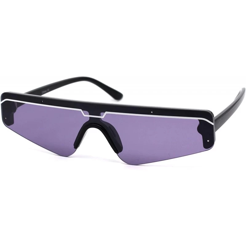 Shield Retro Futurism Flat Top Narrow Shield Plastic Sunglasses - Black White Purple - CQ18X4RRM4D $22.78