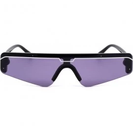 Shield Retro Futurism Flat Top Narrow Shield Plastic Sunglasses - Black White Purple - CQ18X4RRM4D $22.78