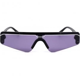 Shield Retro Futurism Flat Top Narrow Shield Plastic Sunglasses - Black White Purple - CQ18X4RRM4D $9.23