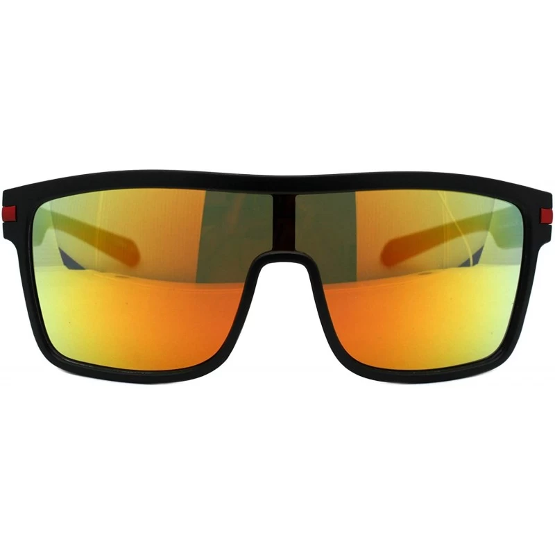 Shield Mens Fashion Sunglasses Square Sporty Shield Style Matte Shades UV 400 - Black Red (Orange Mirror) - CD193XN9QTI $8.72